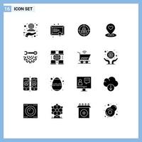 Group of 16 Modern Solid Glyphs Set for pin map study location target Editable Vector Design Elements