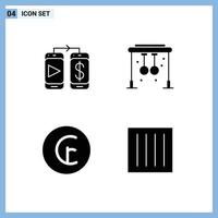 4 Thematic Vector Solid Glyphs and Editable Symbols of mobile currency rings training care Editable Vector Design Elements