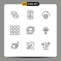 Set of 9 Vector Outlines on Grid for line blades telephone web design dollar Editable Vector Design Elements