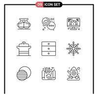 Set of 9 Vector Outlines on Grid for pan cooking love cooker website Editable Vector Design Elements