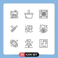 User Interface Pack of 9 Basic Outlines of sport bat design ball website Editable Vector Design Elements