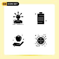 Pack of 4 creative Solid Glyphs of conversion power structure cell fruit Editable Vector Design Elements