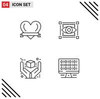 Pack of 4 creative Filledline Flat Colors of heart great visual eye product Editable Vector Design Elements