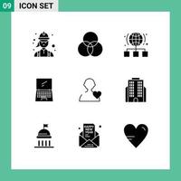 User Interface Pack of 9 Basic Solid Glyphs of imac monitor design computer network Editable Vector Design Elements