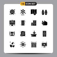 Modern Set of 16 Solid Glyphs Pictograph of computer sports nature snowboard warning Editable Vector Design Elements