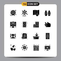 Modern Set of 16 Solid Glyphs Pictograph of computer sports nature snowboard warning Editable Vector Design Elements