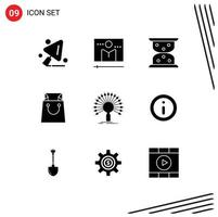 conjunto de 9 paquetes de glifos sólidos comerciales para información de red tienda de datos de reloj de arena elementos de diseño vectorial editables vector