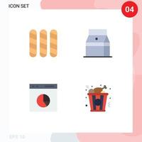4 User Interface Flat Icon Pack of modern Signs and Symbols of bread diagram bottle juice rate Editable Vector Design Elements