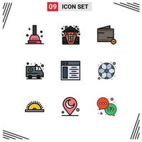 Group of 9 Modern Filledline Flat Colors Set for server web commerce medical ambulance Editable Vector Design Elements