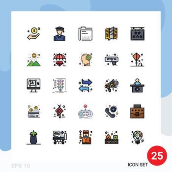Pack of 25 Modern Filled line Flat Colors Signs and Symbols for Web Print Media such as tri fold archive flyer file Editable Vector Design Elements