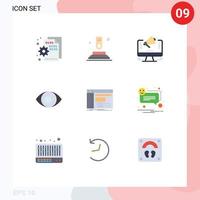 Mobile Interface Flat Color Set of 9 Pictograms of admin eye start degrees marketing Editable Vector Design Elements