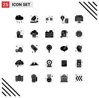 Pack of 25 Modern Solid Glyphs Signs and Symbols for Web Print Media such as browser technology space smartphone creative Editable Vector Design Elements