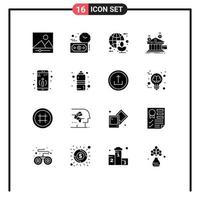 Solid Glyph Pack of 16 Universal Symbols of information money green financial payments Editable Vector Design Elements