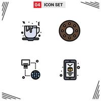 Universal Icon Symbols Group of 4 Modern Filledline Flat Colors of coffee computer food food mobile Editable Vector Design Elements