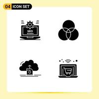 Universal Icon Symbols Group of 4 Modern Solid Glyphs of seo cloud setting rgb save Editable Vector Design Elements