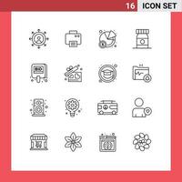 Set of 16 Vector Outlines on Grid for tag compete pie bid medicine Editable Vector Design Elements