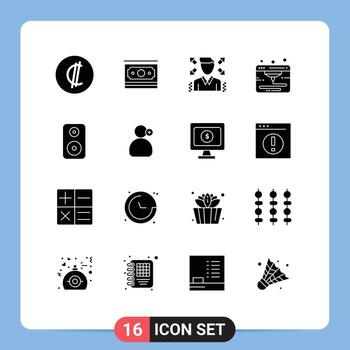 Pack of 16 Modern Solid Glyphs Signs and Symbols for Web Print Media such as man woofer businessman speaker web Editable Vector Design Elements