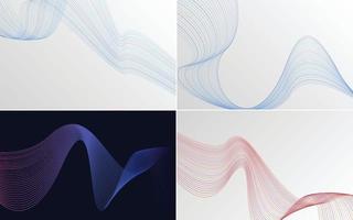 conjunto de 4 líneas de ondas abstractas de fondo de patrón de onda geométrica vector