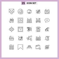 Line Pack of 25 Universal Symbols of music device printer work fire Editable Vector Design Elements