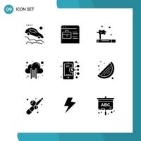 Pack of 9 creative Solid Glyphs of business stairs gas data cloud cloud computing Editable Vector Design Elements