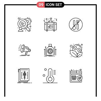 conjunto moderno de 9 contornos y símbolos como elementos de diseño vectorial editables en voz alta de la horquilla de la bolsa de dólar vector