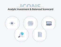 Analytic Investment And Balanced Scorecard Flat Icon Pack 5 Icon Design. concept. invoice. gear. work vector