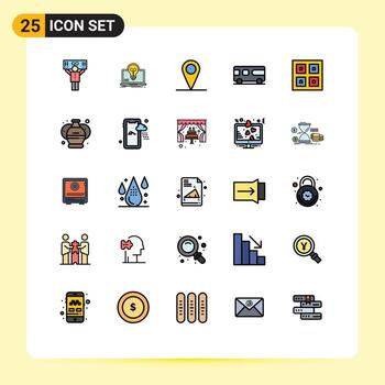 Concepto de color plano de 25 líneas rellenas para sitios web móviles y cajas de aplicaciones archivo de vehículo van bus elementos de diseño vectorial editables vector