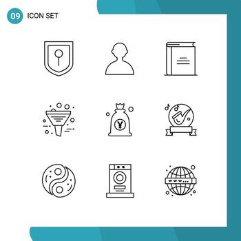 9 Outline concept for Websites Mobile and Apps japanese yen open book product filtering Editable Vector Design Elements