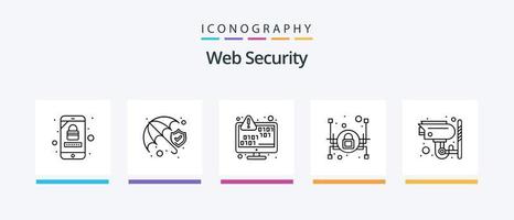 paquete de iconos de línea de seguridad web 5 que incluye desarrollo. proteccion. proteccion. seguro. cuenta móvil. diseño de iconos creativos vector