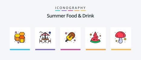 Summer Food and Drink Line Filled 5 Icon Pack Including fries. chips. fruit. vegetable. fruits. Creative Icons Design vector