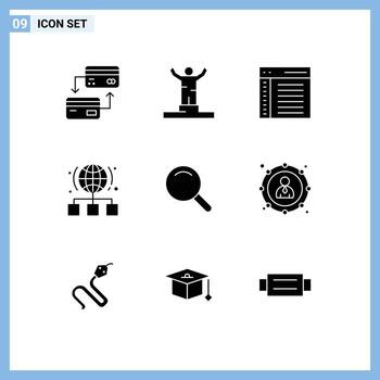 grupo de símbolos de iconos universales de 9 glifos sólidos modernos de la interfaz de globo de éxito de Internet de red elementos de diseño vectorial editables vector
