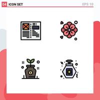 Editable Vector Line Pack of 4 Simple Filledline Flat Colors of blog growth grid nature tree Editable Vector Design Elements
