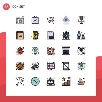 25 líneas rellenas universales signos de color plano símbolos de estructura de tráfico datos científicos ordenados elementos de diseño vectorial editables vector