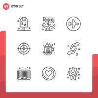 Pack of 9 creative Outlines of coffee shooting board money shooting flying Editable Vector Design Elements