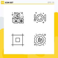 Pack of 4 Modern Filledline Flat Colors Signs and Symbols for Web Print Media such as alphabet layout school dinner web Editable Vector Design Elements