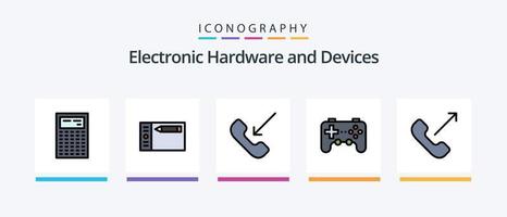 la línea de dispositivos llenó el paquete de 5 iconos, incluido el sorteo. iluminación. calcular. conector cable. diseño de iconos creativos vector