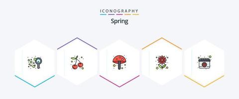 Spring 25 FilledLine icon pack including spring. calendar. food. sun flower. seed vector