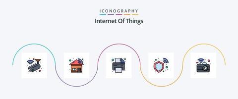 línea de Internet de las cosas llena de paquete de iconos planos 5 que incluye comunicación. Wifi. iot blindaje. cortafuegos vector