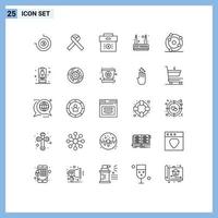 Pack of 25 Modern Lines Signs and Symbols for Web Print Media such as biochemistry bio corporate atom router Editable Vector Design Elements