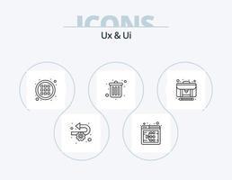 ux y ui line icon pack 5 diseño de iconos. portafolio. ajustes. artículo. buscar. motor vector