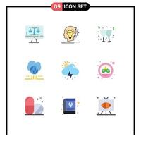 User Interface Pack of 9 Basic Flat Colors of rain cloud thinking network world Editable Vector Design Elements