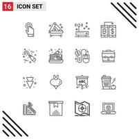 User Interface Pack of 16 Basic Outlines of dental transection connection smartphone cashless Editable Vector Design Elements