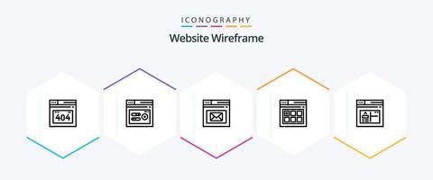 Website Wireframe 25 Line icon pack including web. browser. mail. application. page vector