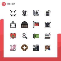 Set of 16 Modern UI Icons Symbols Signs for shopping online construction mobile receiver Editable Creative Vector Design Elements