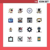 16 Universal Flat Color Filled Line Signs Symbols of hardware network circle computer help Editable Creative Vector Design Elements