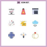 Pack of 9 creative Flat Colors of utensils shop camping fork website Editable Vector Design Elements