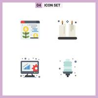 Group of 4 Flat Icons Signs and Symbols for web data management candle ornamental bulb Editable Vector Design Elements