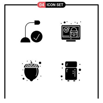 Pack of 4 Modern Solid Glyphs Signs and Symbols for Web Print Media such as computers security gadget screen hazelnut Editable Vector Design Elements