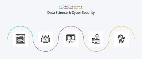 Data Science And Cyber Security Line 5 Icon Pack Including credit. banking. loucked. security. bug vector