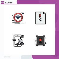 Pictogram Set of 4 Simple Filledline Flat Colors of technology optimize sign zip configuration Editable Vector Design Elements